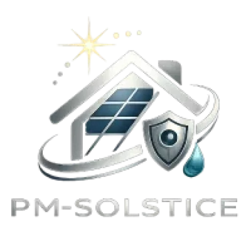 Logo PM-Solstice : alarme- adoucisseur eau photovoltaique